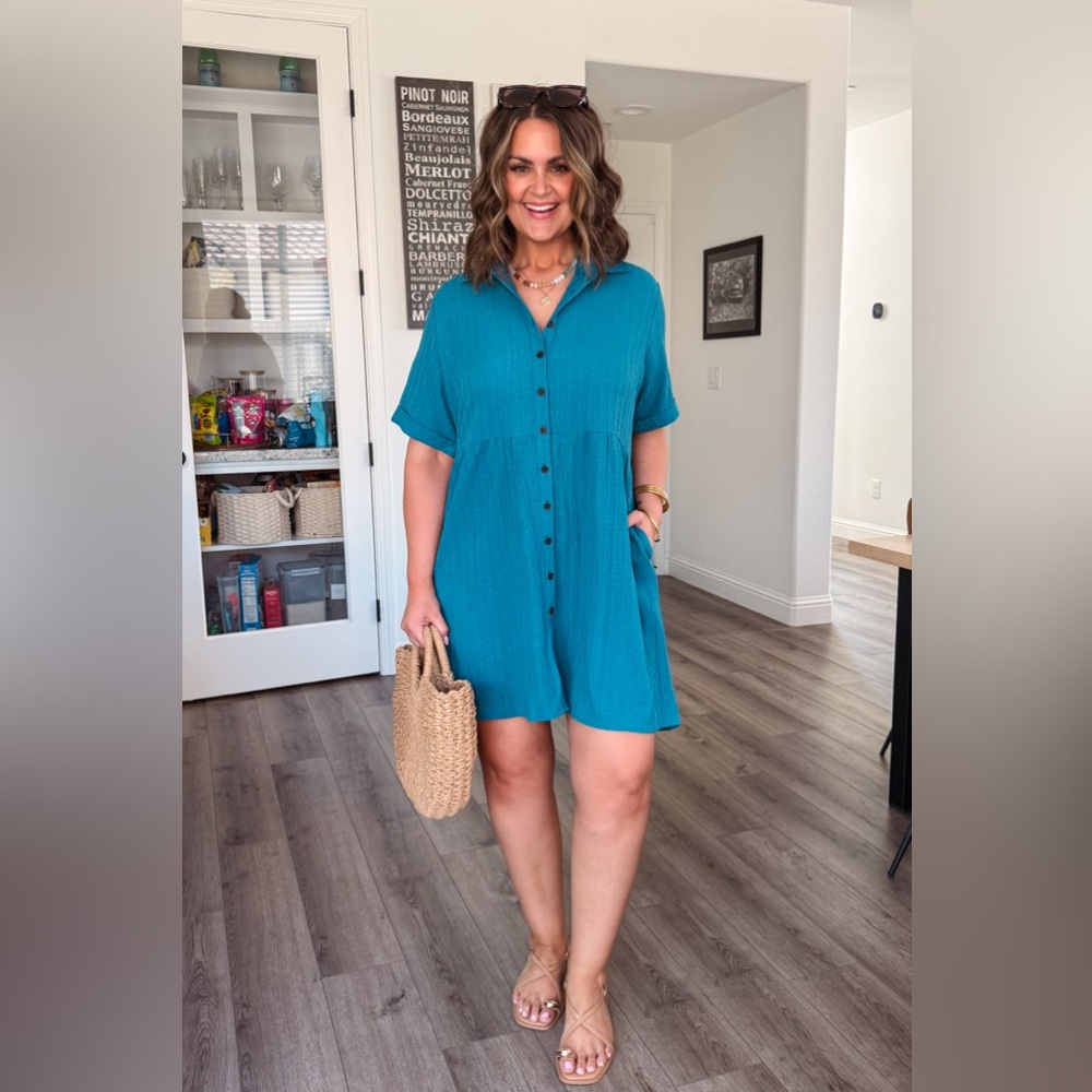Teal Button-Up Swim Cover-Up
